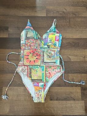 Johnny Was Swimsuit Multicolor Boho Patchwork Print Size Small